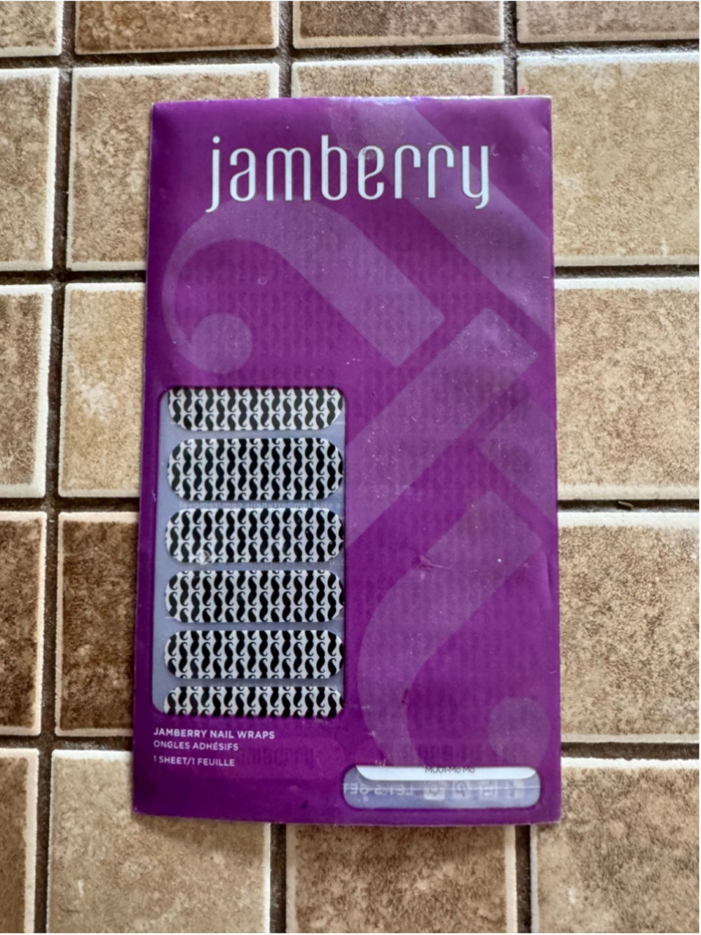 Women's Jamberry Press-On Nail Wraps One Size White and Black Mustache Print